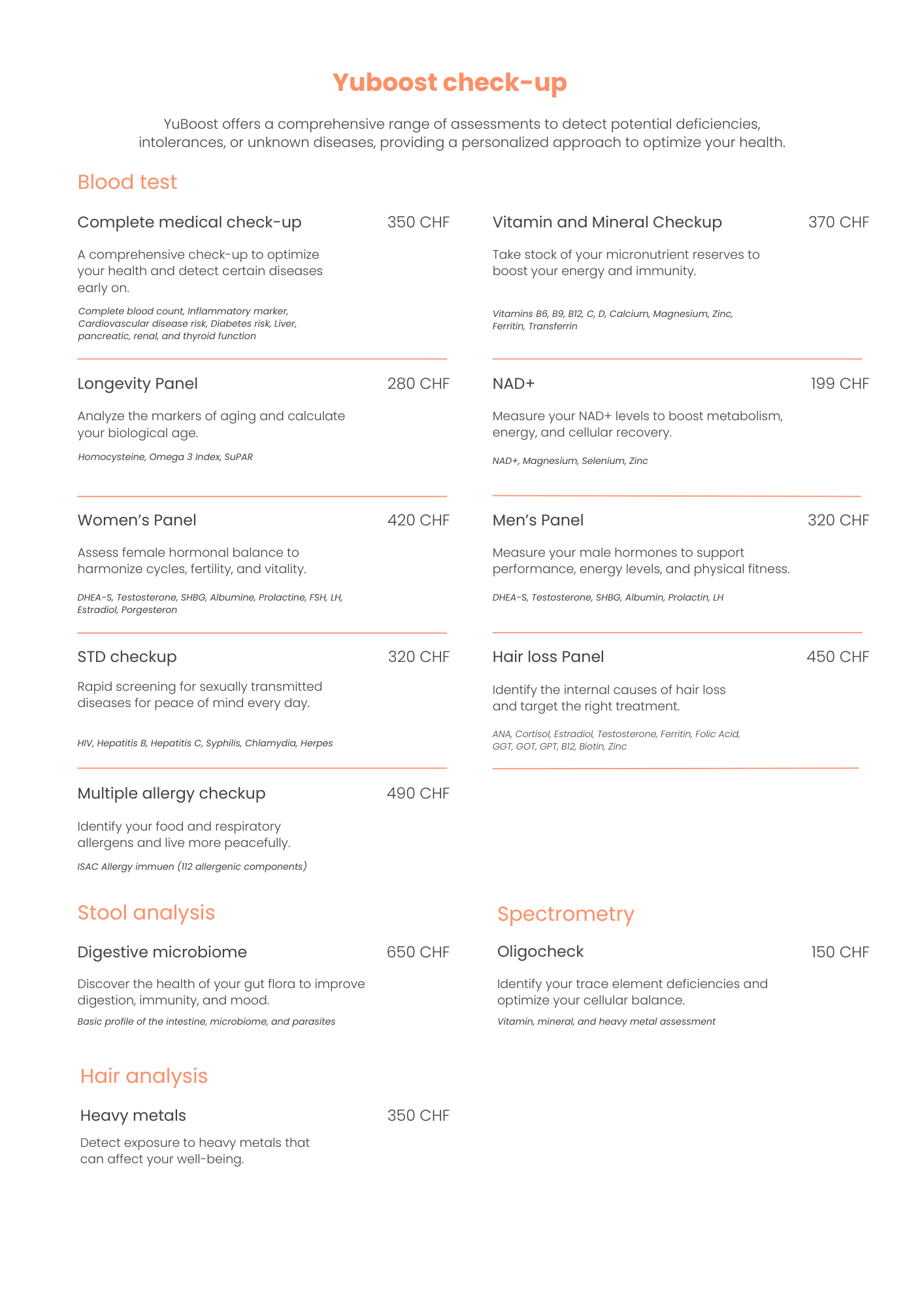 checkup pricelist